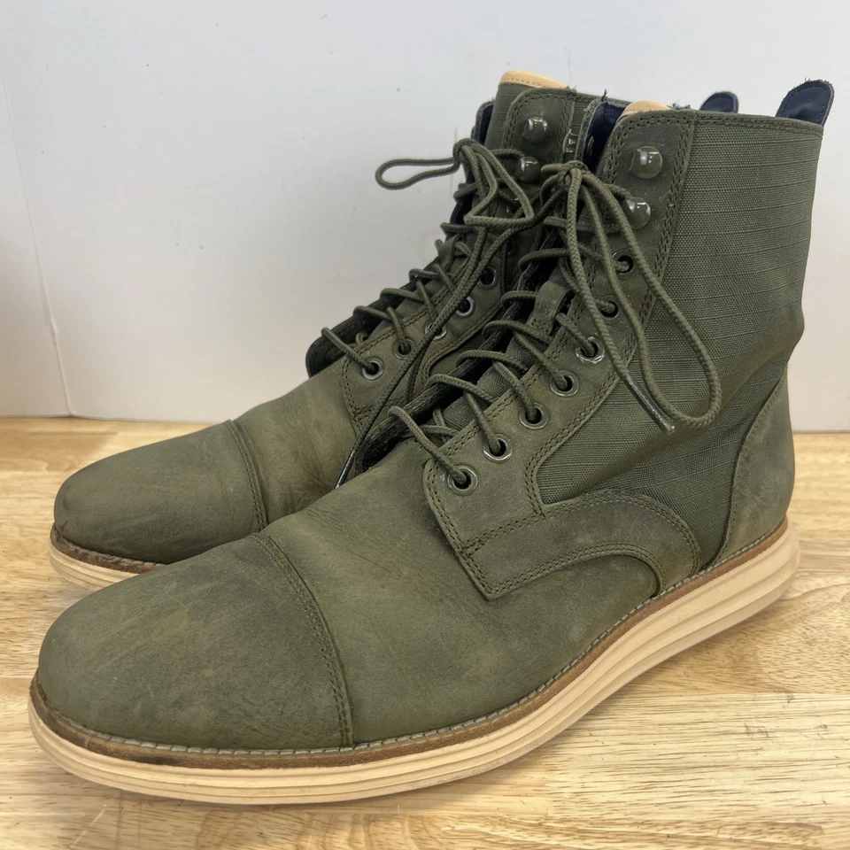 Cole Haan Boots Leather Canvas Green Lunargrand Lace Up Waterproof Men’s Size 11 - Image 1 of 4