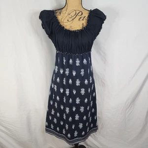 MAX STUDIO Size Medium 100% Cotton Black Empire Waist Peasant Floral Print Dress - Picture 1 of 11