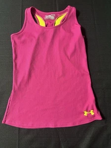 Under Armour Tank Top Girls Large Youth Racerback Pink Fitted Ribbed Heat Gear - Picture 1 of 5