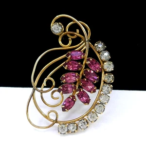 Vintage HARPER 1/20 12K Gold Filled Pink Rhinestone Wire BROOCH PIN PENDANT - Picture 1 of 6