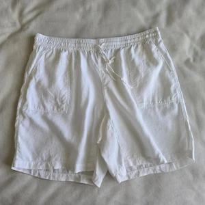 Lands End Übergröße 20 W weiß 100 % Leinen elastischer Bund Kordelzug Taschen Shorts - Bild 1 von 12
