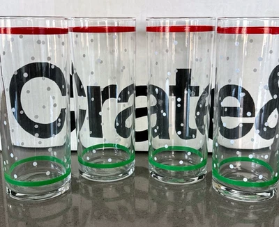 Juego/4 vasos de Navidad Tom Collins de colección cajón y barril rojo verde blanco 6" de alto Foto 1 de 4