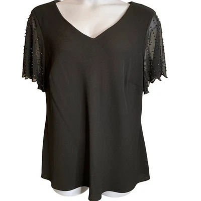 Vintage S.L. Blusa para mujer Fashions negra con cuentas manga transparente talla 18W elegante Foto 1 de 4