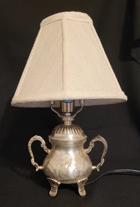 Vintage Stil Silber Zuckerdose kleine Lampe mit Stoffschirm, Indien - Bild 1 von 10