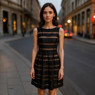 Tahari Arthur S. Levine Cocktail Dress Size 8 Taupe Beige Sleeveless Chiffon - Image 1 of 4