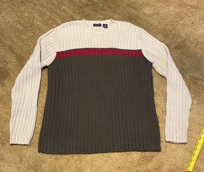 Vintage Structure Men's Crewneck Ribbed Sweater Size XL beige Green Red Stripe - Image 1 of 4