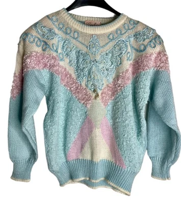 Vintage 80’s Ugly Sweater Pink Cottage Core Size Small  - Image 1 of 4