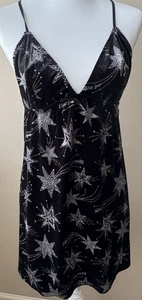 Victoria's Secret Women's Y2K Black Velvet Metallic Stars Slip Dress Fairy Goth - Picture 1 of 7
