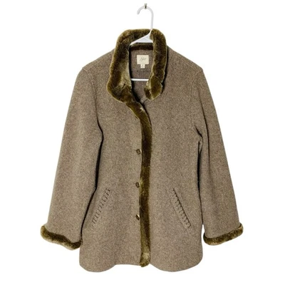 J. JILL 人造毛皮装饰羊毛夹克 尺寸 M 棕色 Mobwife 经典 — 第 1/4 张图片