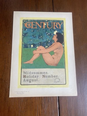 Litografía Art Nouveau de Chaix Midsummer Holiday Woman estrellas cielo nocturno años 1910 Foto 1 de 4