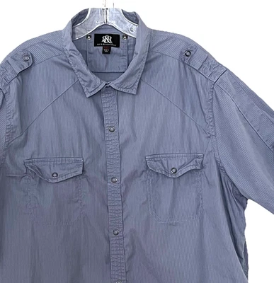 Rock & Republic Men's Shirt XXL Blue Pinstriped Button-Up Short Sleeves Snaps - Image 1 of 4