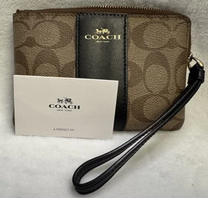 Coach Signature Canvas & Leder Handgelenktasche Reißverschluss Tasche braun schwarz neu ohne Etikett - Bild 1 von 8