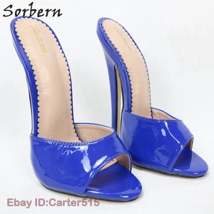 Sexy Red 18Cm High Heels Slipper Open Toe Custom Stilettos Summer Shoes Pinup - Picture 1 of 38