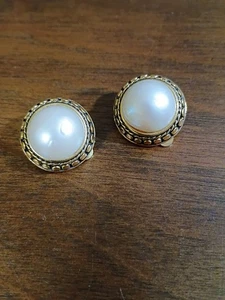 BEN AMUN Vintage Faux Pearl Cabochon Clip On Ohrringe goldfarben - Bild 1 von 6