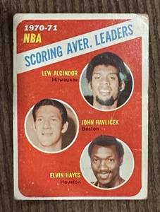 1971-72 Topps NBA anotadores líderes promedio - Lew Alcindor, Havlicek, Hayes - Imagen 1 de 2