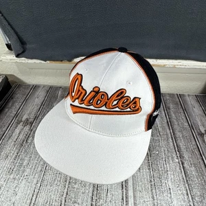 MLB Baltimore Orioles Fitted Hat Sz 7 1/4 Mitchell & Ness Black & White Spellout - Picture 1 of 12