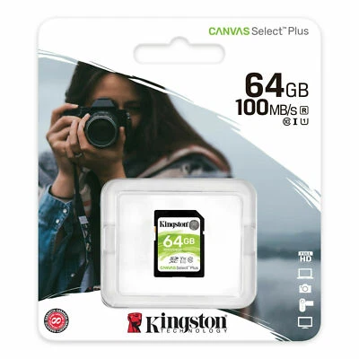 SD Card 64GB For Canon EOS R6 Memory Card Kingston Canvas Plus U1 UHS-I C10 - Image 1 of 4