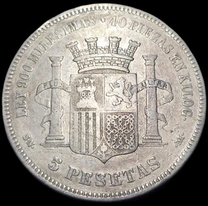 5 Peseten 1870 in Silber - Bild 1 von 2