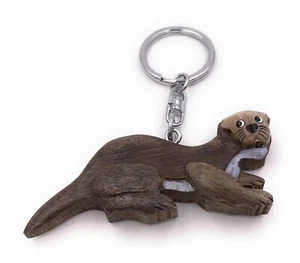 Llavero de madera hecho a mano castor nutria mamífero roedor colgante - Imagen 1 de 1