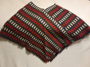 Vintage Boho Poncho Churchill Handwoven Wool Fringe Hem Red Grey - Picture 1 of 4