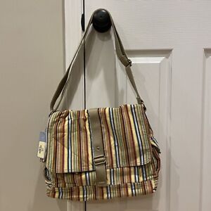 Fossil Soft Corduroy Striped Messenger Bag Purse Muted Colors Crossbody Shoulder