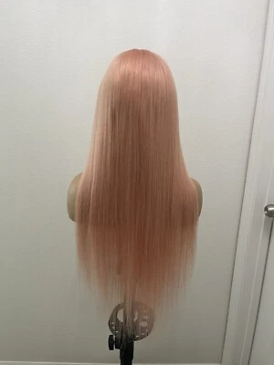 22” Transparent Full Lace Pink Straight Human Hair Wig (All Lace, No wefts) - Image 1 of 4