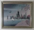 Artistic Impressions Chicago Cityscape Lakeshore Night Oil On Canvas 24"×20"
