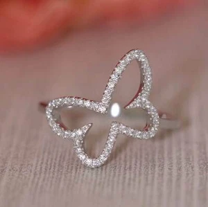 2.5ct Simulated Diamond Butterfly Design Statement Ring 14k White Gold Plated - Picture 1 of 7