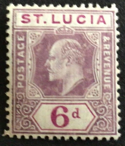 St Lucia Edward VII 6d Dull Purple & Violet SG72 Mint cat value £27.00 in 2018. - Picture 1 of 2