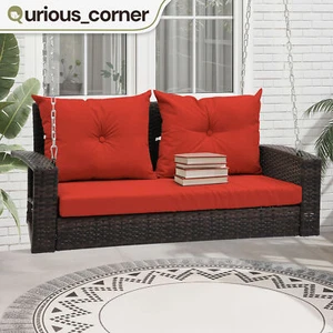 2 Seat Hanging Chair Wicker Patio Swing Waterproof Indoor Outdoor Soft Cushion - Picture 1 of 11