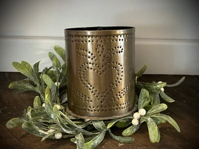 Punched Tin Metal Valentine's Primitive Heart Design Candle Holder for Lg candle - Image 1 of 4