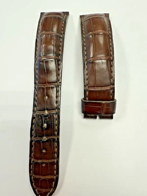 正品宝玑二手 20 毫米 x 16 毫米哑光深棕色皮革表带/表带 — 第 1/4 张图片
