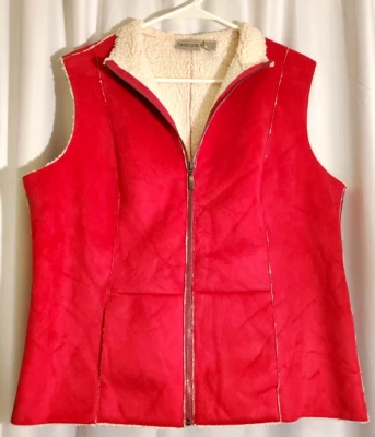 Women's Chico's Size 2 Full Zip Faux Suede Sherpa Lined Hot Pink Vest - Image 1 of 3