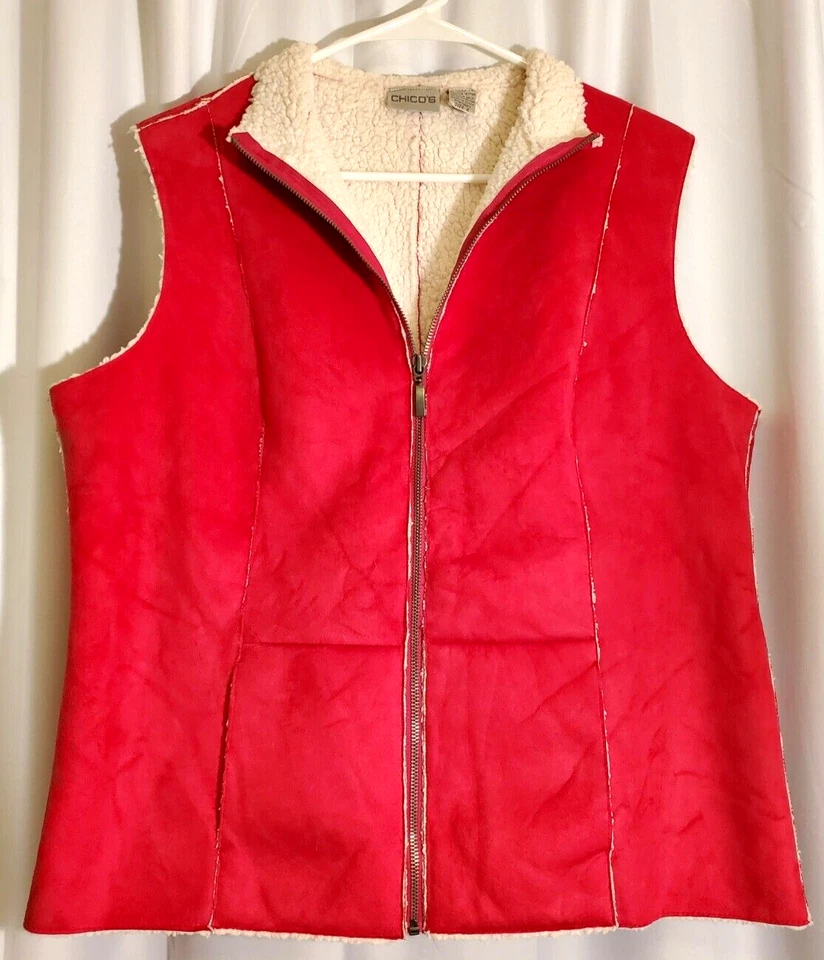 Women's Chico's Size 2 Full Zip Faux Suede Sherpa Lined Hot Pink Vest - Image 1 of 3