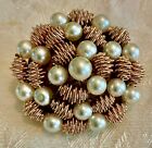 Vintage brooch signed Made in Western Germany, gold tone/faux pearls