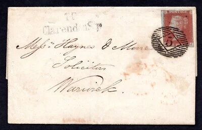 UK GB 1845 S.G. #8a 1 PENNY RED ON BLUED PAPER TIED BY VERY RARE OVAL NUMBERED - Image 1 of 3