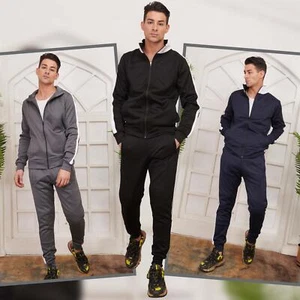 Conjunto de chándal para hombre manga larga bolsillos laterales cremallera top para correr gimnasio informal - Imagen 1 de 10