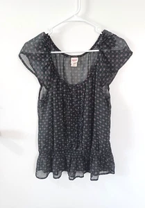Mossimo durchsichtiges Damenoberteil Größe XL Kappe Ärmel schwarz Blumenmuster Tropfen Taillenbluse - Bild 1 von 4