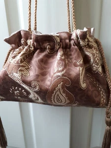 NEW= GOLD/BEIGE/BRONZE FABRIC REVERSABLE BAG WITH DRAWSTRING & SHOULDER STRAP - Picture 1 of 5