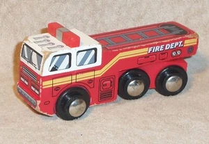 2011 Circo Wooden Fire Truck Magnetic Train Toy - Classic Red 4" Long 6 Wheels - Picture 1 of 6