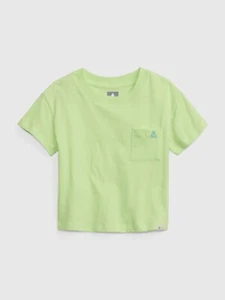 T-shirt nuova $17 GAP bambina 100% cotone biologico con tasca verde fluo taglia 2T - Foto 1 di 1