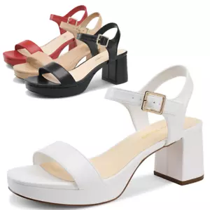 Women Wedding Party Y2K Sandals Low Chunky Heel Ankle Strap Open Toe Dress Shoes - Picture 1 of 21