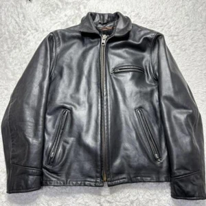 SCHOTT Trucker Jacket Single Riders Leather AT101 Size 38 Black Made in USA - Picture 1 of 12