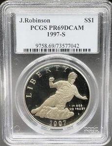 1997 S Jackie Robinson Commemorative Proof Silver Dollar PCGS PR69DCAM - Picture 1 of 4