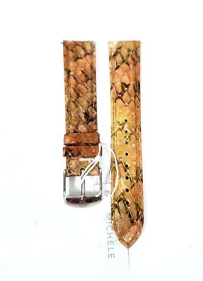 NUEVA CORREA DE RELOJ MICHELE 18MM ORO METÁLICO + CUERO SERPIENTE MARRÓN, CORREA MS18AA420994 Foto 1 de 3