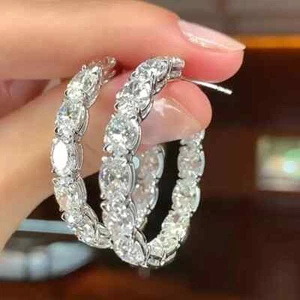 Sterling Silver Lab-Created White Sapphire Inside-Out Hoop Earrings - Picture 1 of 4