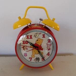 Vtg Sunbeam Disney Winnie the Pooh Red Yellow Alarm Clock Wind Up Bells - Picture 1 of 4