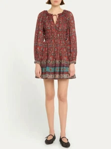 NWT- ULLA JOHNSON 'Val' Floral-Print Cotton-Blend Mini-Dress, Pomegranate - 4 - Picture 1 of 4