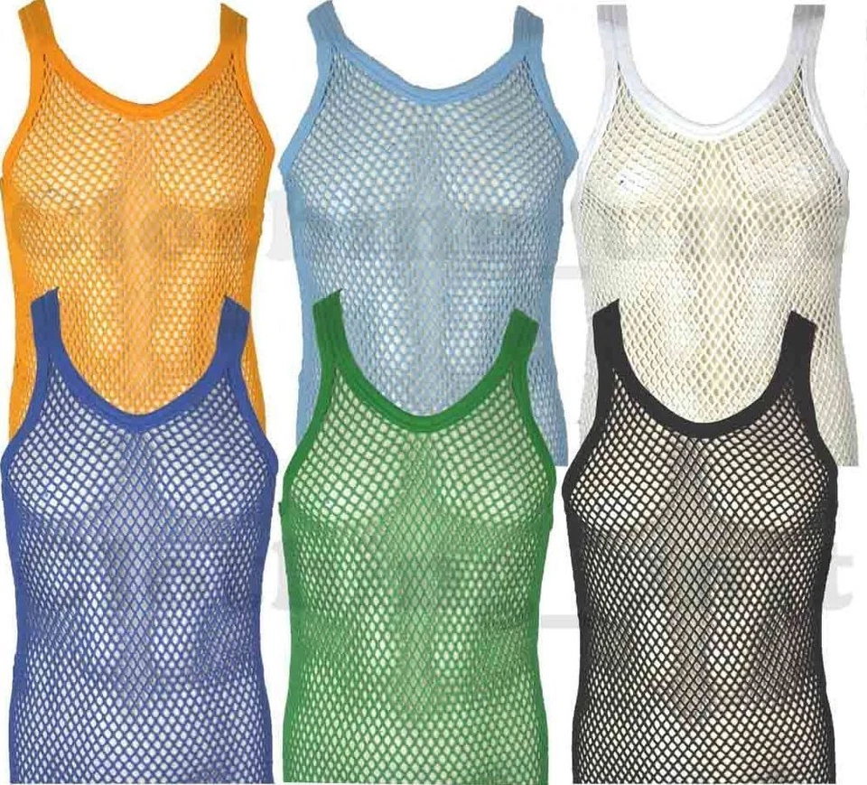 Mens String Cotton Vest Mesh Net  Holiday Summer S M L XL - Image 1 of 1