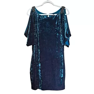 Vestido de cóctel Aidan Mattox para mujer 2 azul terciopelo aplastado hombro frío elástico - Imagen 1 de 8